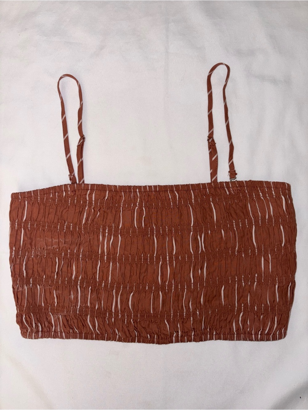 A New Day Smocked Crop Cami Tank Top Brown Striped Adjustable Strap Size Small